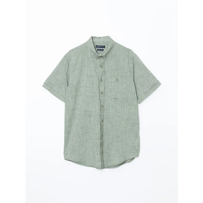 LCWAIKIKI Classic Yeşil Regular Fit Keten Karışımlı Erkek Gömlek
