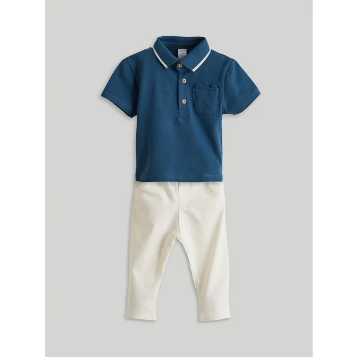 LCW baby Lacivert Polo Yaka Erkek Bebek Tişört ve Pantolon 2li