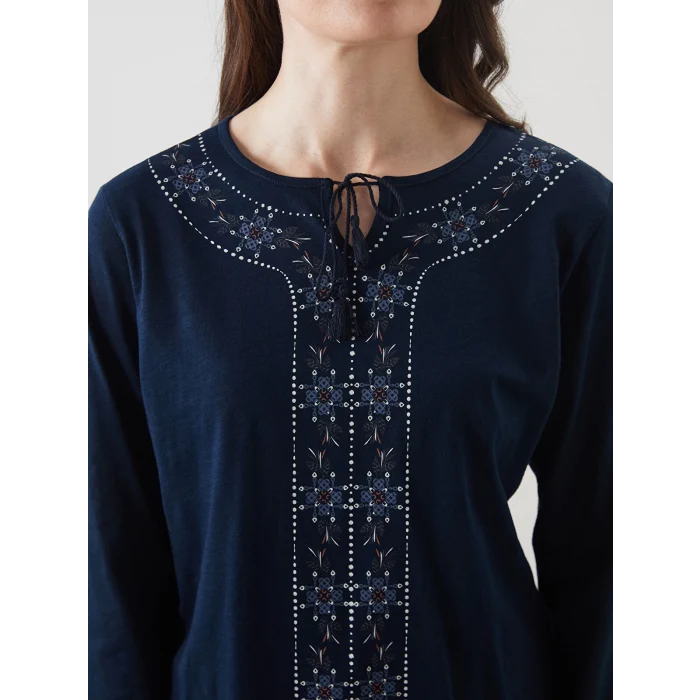 LCW Grace Lacivert Bağlamalı Yaka Desenli Bluz