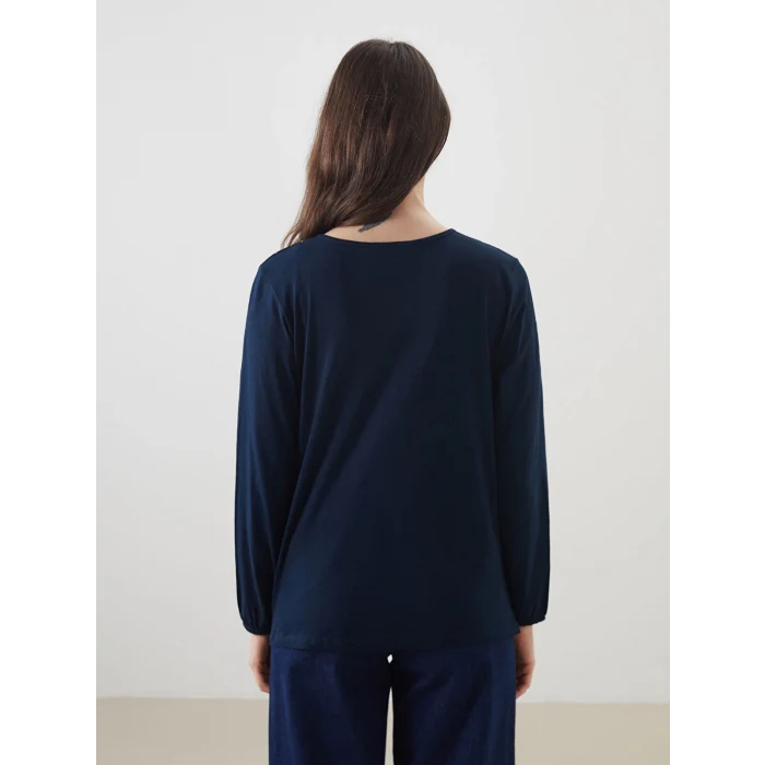 LCW Grace Lacivert Bağlamalı Yaka Desenli Bluz