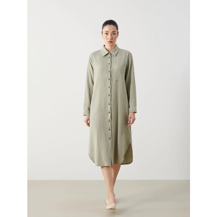 LCWAIKIKI Classic Yeşil Dokulu Kadın Gömlek Elbise