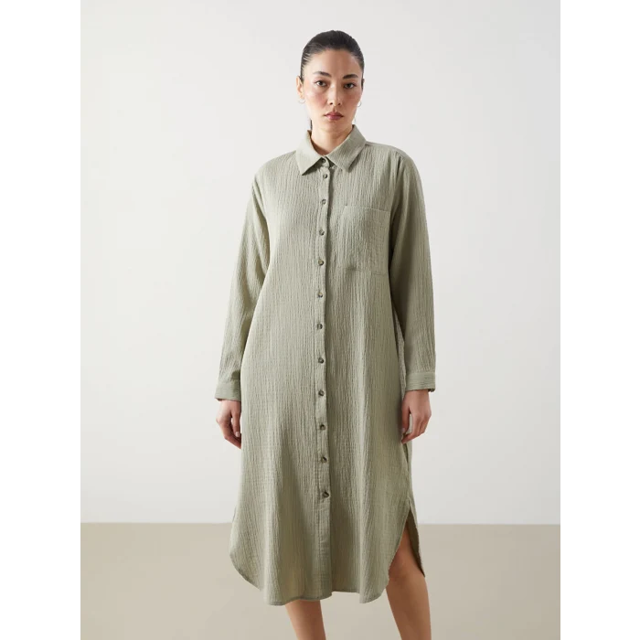 LCWAIKIKI Classic Yeşil Dokulu Kadın Gömlek Elbise