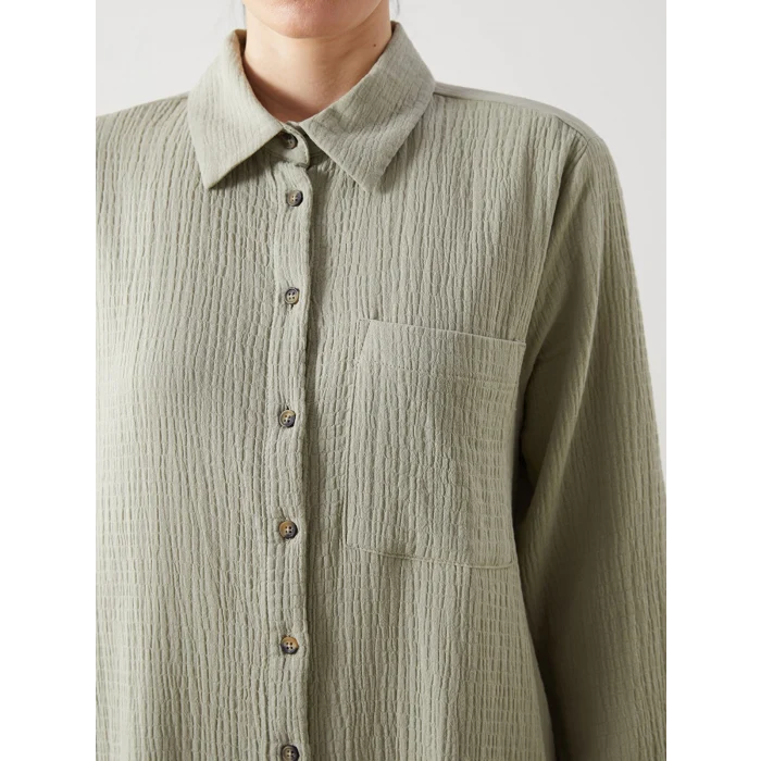 LCWAIKIKI Classic Yeşil Dokulu Kadın Gömlek Elbise