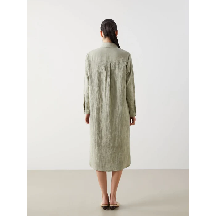 LCWAIKIKI Classic Yeşil Dokulu Kadın Gömlek Elbise