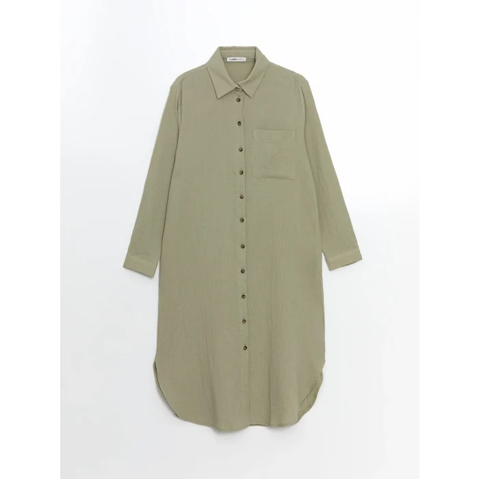 LCWAIKIKI Classic Yeşil Dokulu Kadın Gömlek Elbise