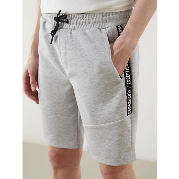 XSIDE Gri Beli Bağlamalı Örme Erkek Şort