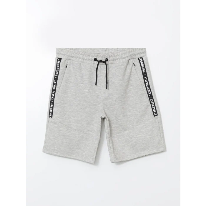 XSIDE Gri Beli Bağlamalı Örme Erkek Şort