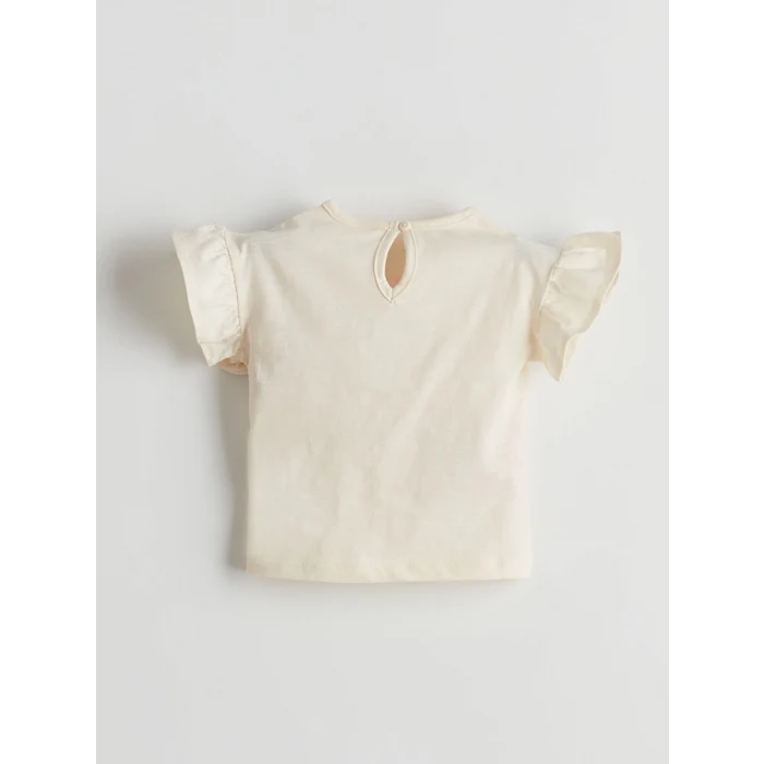 LCW baby Ekru Aplike Çiçekli Kız Bebek Bluz ve Şort 2li