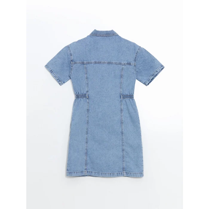 LCW Kids Mavi Kısa Kollu Kız Çocuk Jean Gömlek Elbise