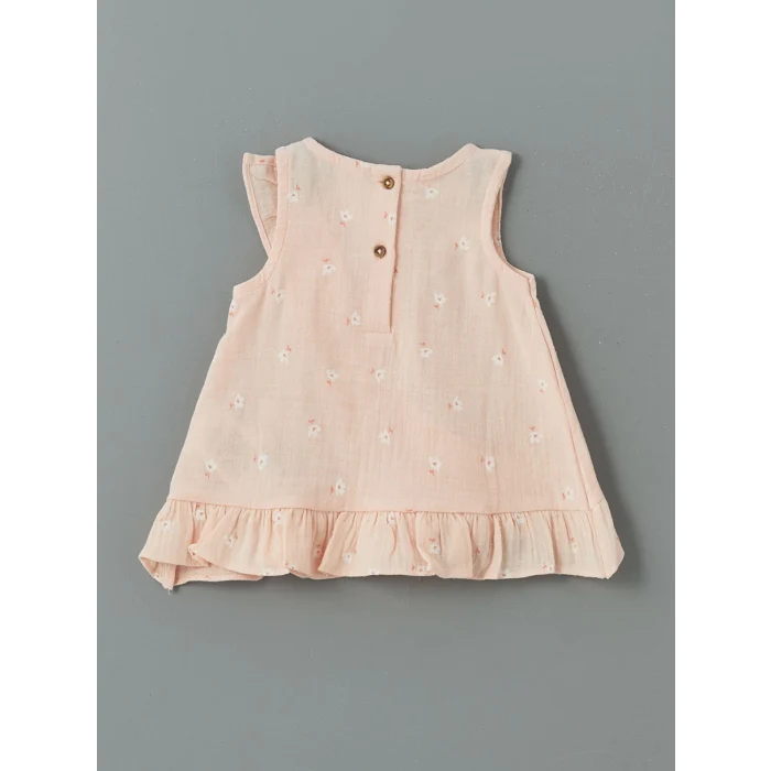 LCW baby Pembe Bisiklet Yaka Çiçekli Kız Bebek Bluz ve Tayt 2li