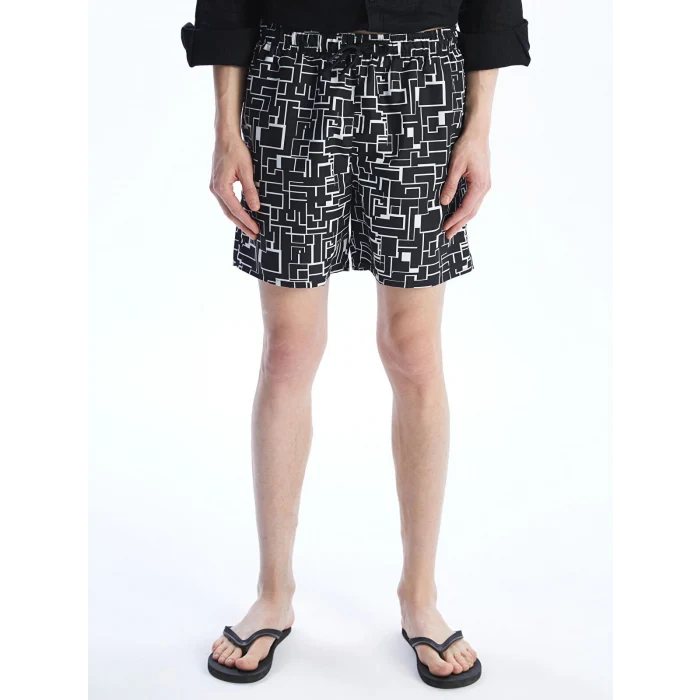 XSIDE Siyah Kısa Boy Desenli Erkek Deniz Şortu