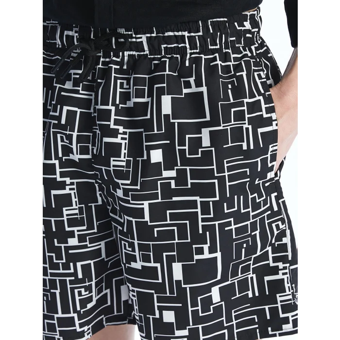 XSIDE Siyah Kısa Boy Desenli Erkek Deniz Şortu