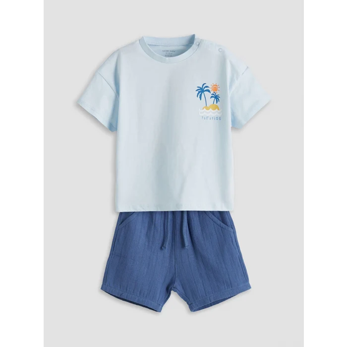 LCW baby Mavi Baskılı Erkek Bebek Tulum ve Şort 2li