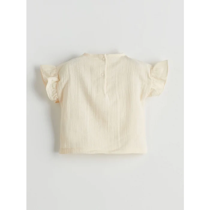 LCW baby Bej Bisiklet Yaka Çiçekli Kız Bebek Bluz ve Şort 2li