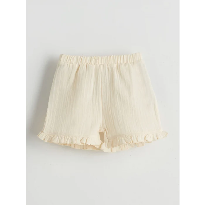 LCW baby Bej Bisiklet Yaka Çiçekli Kız Bebek Bluz ve Şort 2li