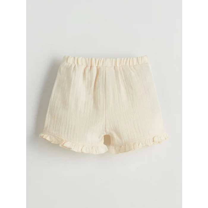 LCW baby Bej Bisiklet Yaka Çiçekli Kız Bebek Bluz ve Şort 2li