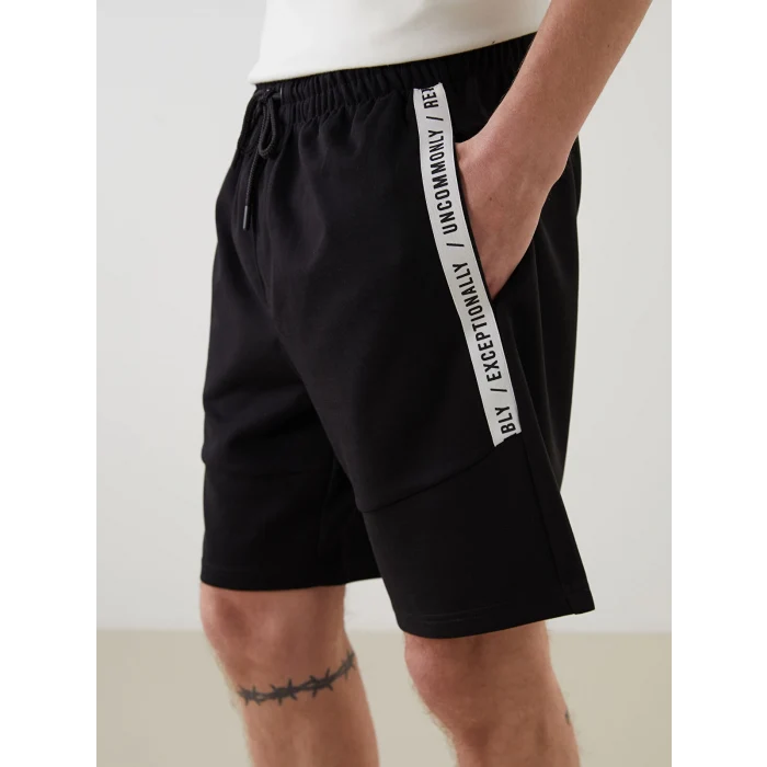 XSIDE Siyah Beli Bağlamalı Örme Erkek Şort
