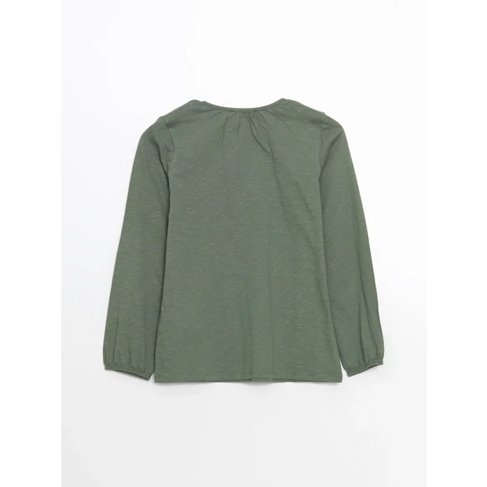 LCW Grace Yeşil Bisiklet Yaka Nakışlı Kadın Tişört