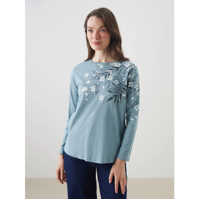 LCW Grace Mavi Bisiklet Yaka Çiçekli Kadın Bluz