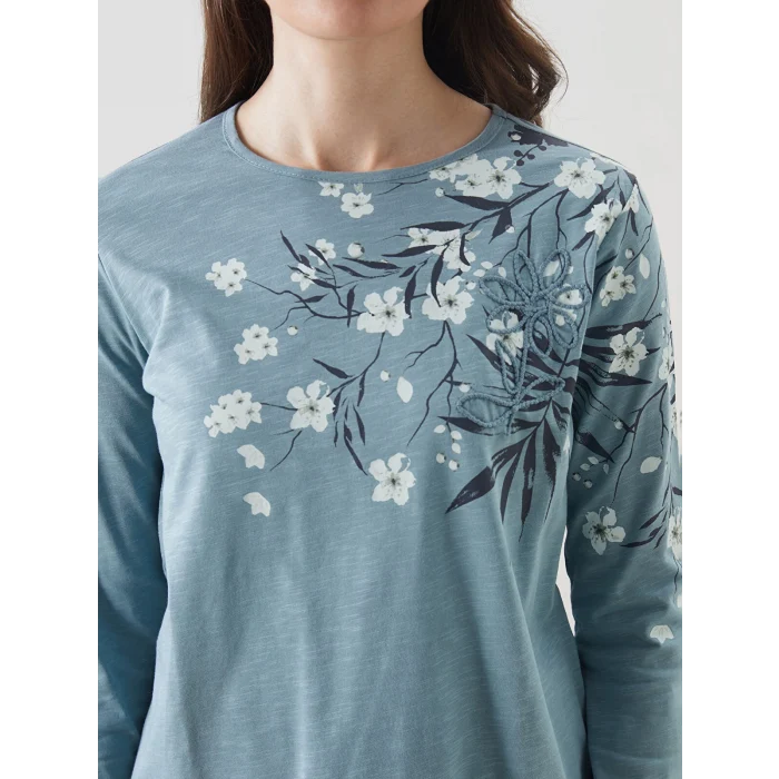 LCW Grace Mavi Bisiklet Yaka Çiçekli Kadın Bluz