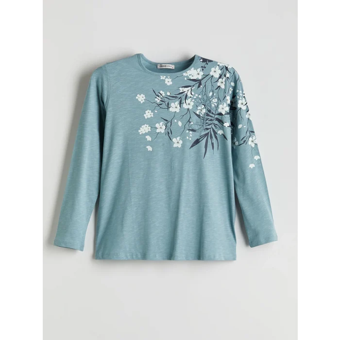 LCW Grace Mavi Bisiklet Yaka Çiçekli Kadın Bluz
