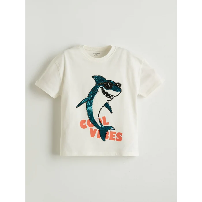 LCW Kids Ekru Baskılı Erkek Çocuk Tişört ve Şort 2li