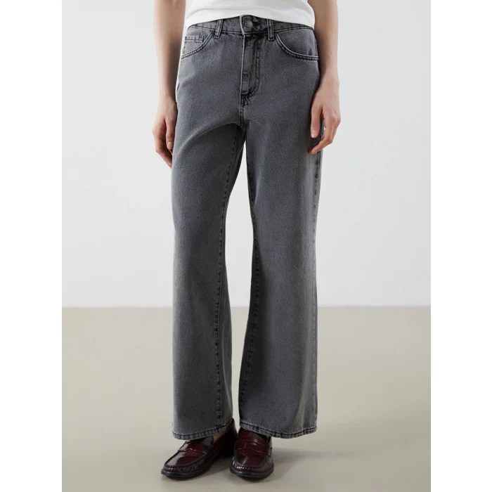 LCW Jeans Siyah Wideleg Kadın Jean Pantolon