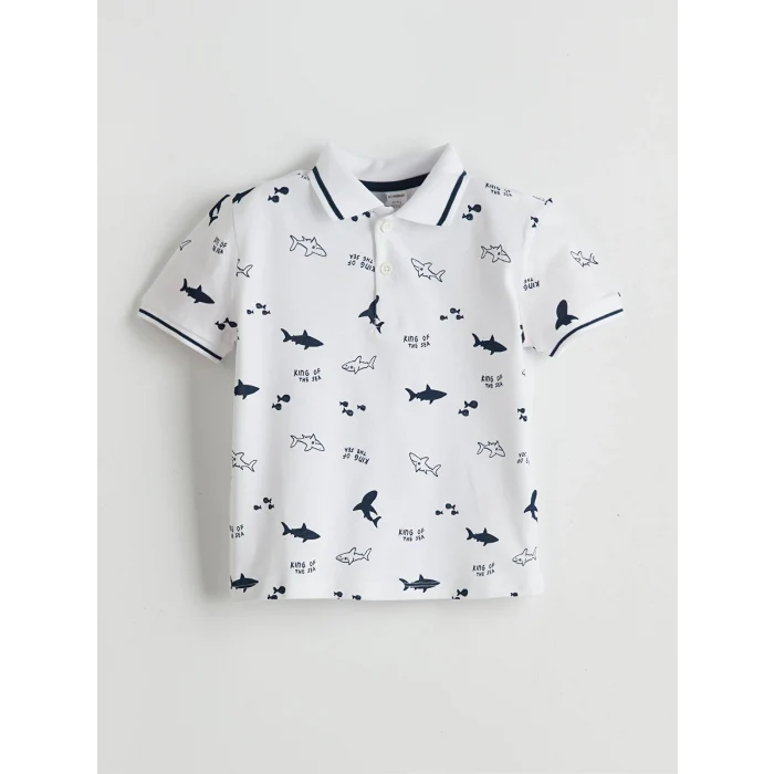 LCW Kids Ekru Polo Yaka Baskılı Erkek Bebek Tişört ve Şort 2li Takım