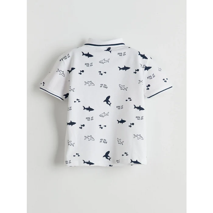 LCW Kids Ekru Polo Yaka Baskılı Erkek Bebek Tişört ve Şort 2li Takım