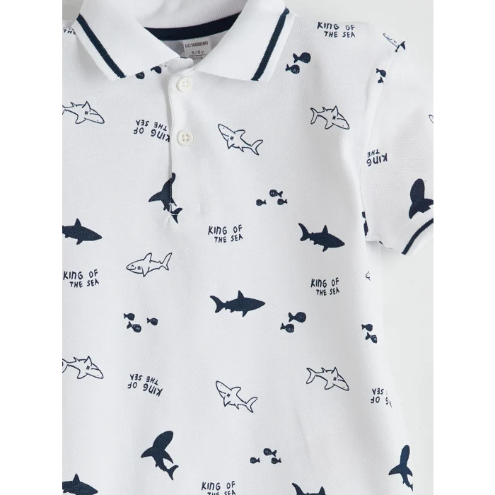 LCW Kids Ekru Polo Yaka Baskılı Erkek Bebek Tişört ve Şort 2li Takım