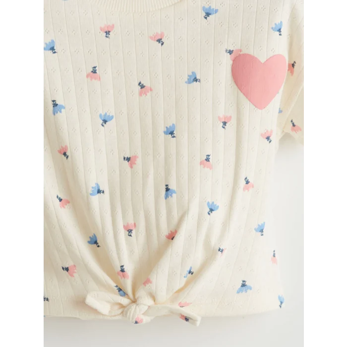 LCW baby Bej Beli Lastikli Kız Bebek Tişört ve Şort 2li