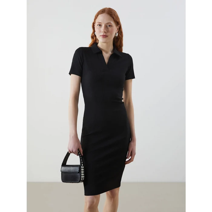 LCW Vision Siyah Polo Yaka Bodycon Elbise