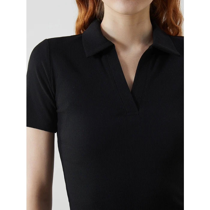 LCW Vision Siyah Polo Yaka Bodycon Elbise