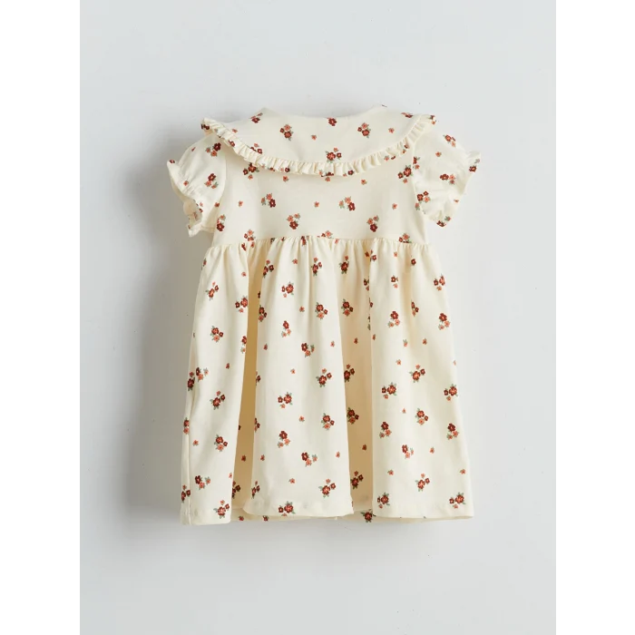 LCW baby Ekru Bebe Yaka Çiçekli Kız Bebek Elbise
