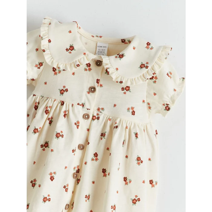 LCW baby Ekru Bebe Yaka Çiçekli Kız Bebek Elbise