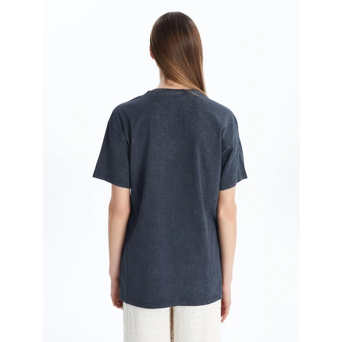 XSIDE Antrasit Bisiklet Yaka Baskılı Kadın Tişört