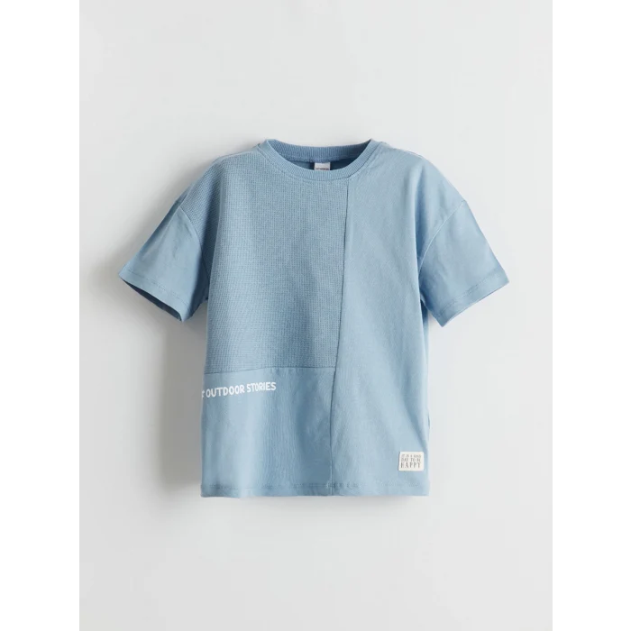 LCW Kids Mavi Bisiklet Yaka Baskılı Erkek Çocuk Tişört ve Şort 2li