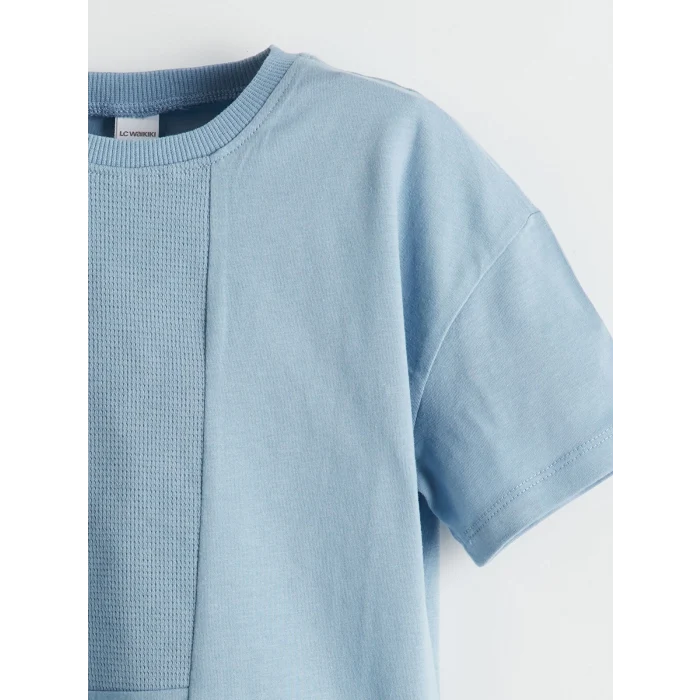 LCW Kids Mavi Bisiklet Yaka Baskılı Erkek Çocuk Tişört ve Şort 2li