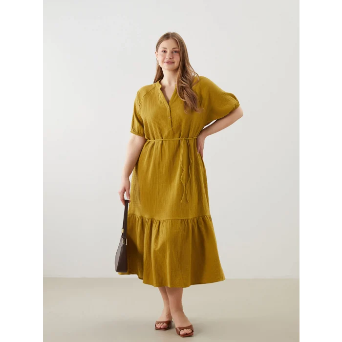 LCWAIKIKI Classic Sari Kaçık Yaka Müslin Kadın Elbise