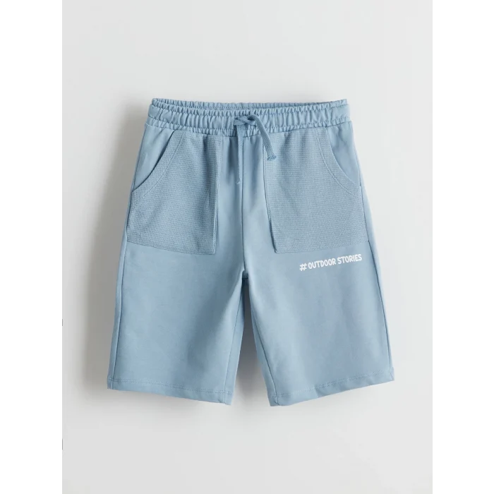 LCW Kids Mavi Bisiklet Yaka Baskılı Erkek Çocuk Tişört ve Şort 2li