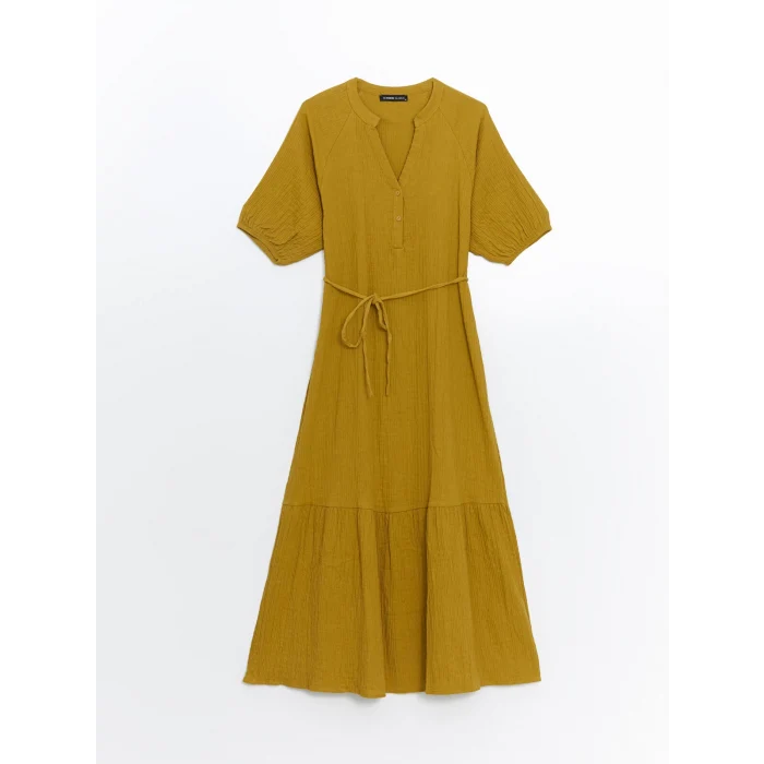 LCWAIKIKI Classic Sari Kaçık Yaka Müslin Kadın Elbise