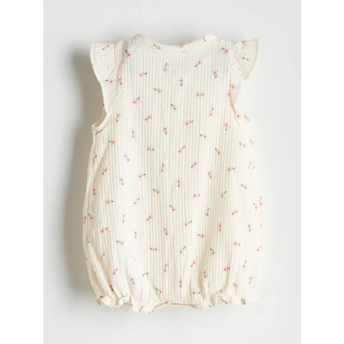 LCW baby Ekru Bisiklet Yaka Çiçekli Kız Bebek Tulum ve Saç Bandı