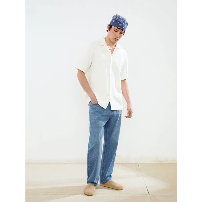 XSIDE Bej Rahat Kalıp Kısa Kollu Erkek Gömlek