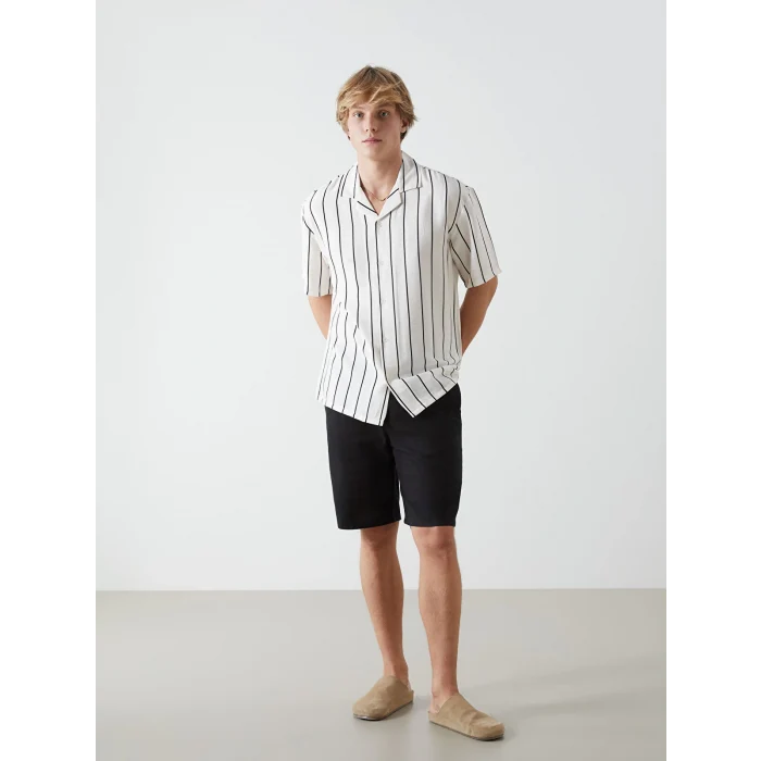 XSIDE Siyah Regular Fit Kısa Kollu Çizgili Erkek Gömlek