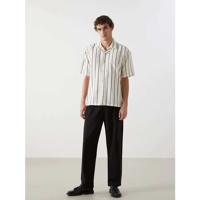 XSIDE Siyah Regular Fit Kısa Kollu Çizgili Erkek Gömlek