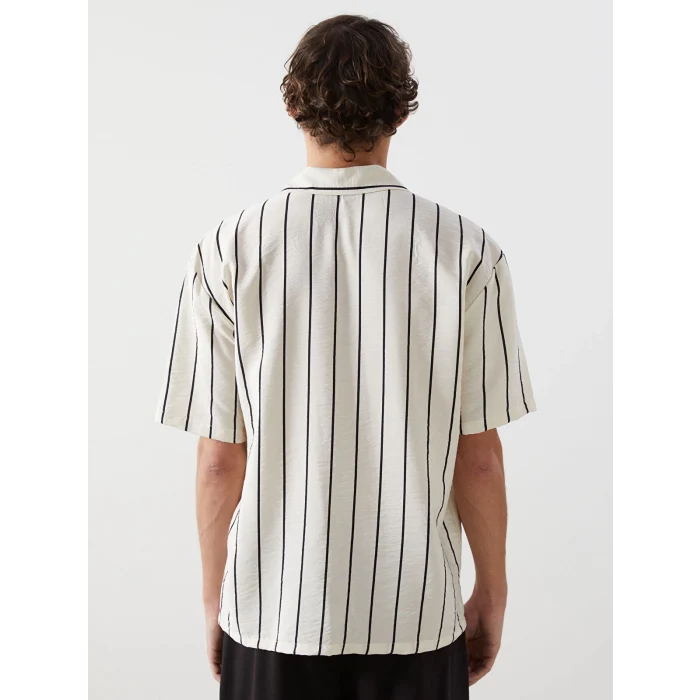 XSIDE Siyah Regular Fit Kısa Kollu Çizgili Erkek Gömlek