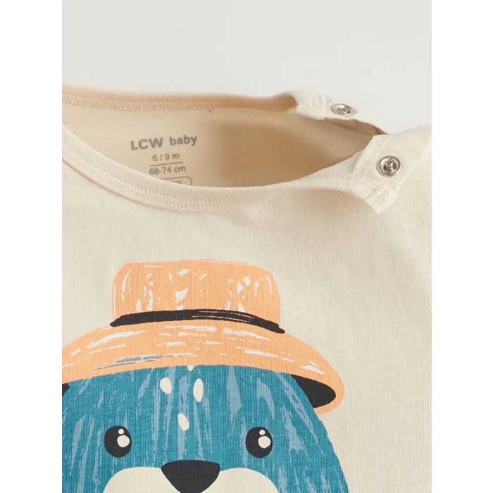 LCW baby Ekru Sevimli Baskılı Erkek Bebek Tişört ve Kısa Tayt 2li