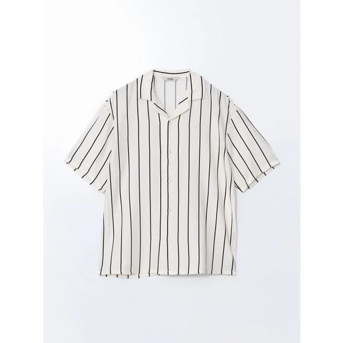 XSIDE Siyah Regular Fit Kısa Kollu Çizgili Erkek Gömlek