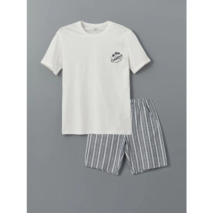 LC WAIKIKI Ekru Standart Kalıp Erkek Şortlu Pijama Takımı