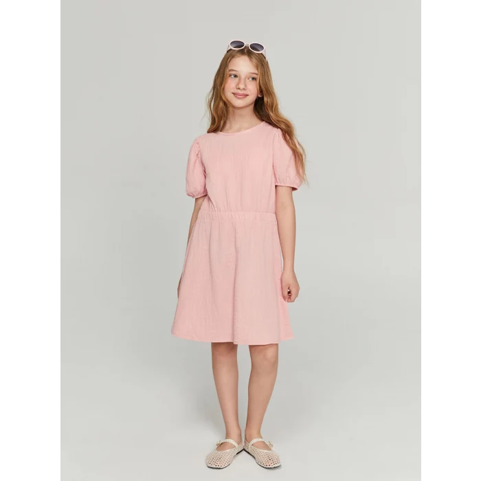 LCW Kids Pembe Bisiklet Yaka Kız Çocuk Elbise